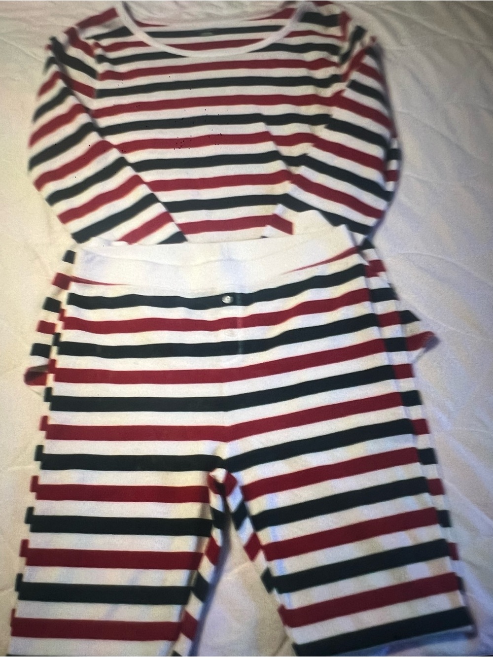 Old Navy Red, Black and White Striped Kids Matching Tee and Pants Set